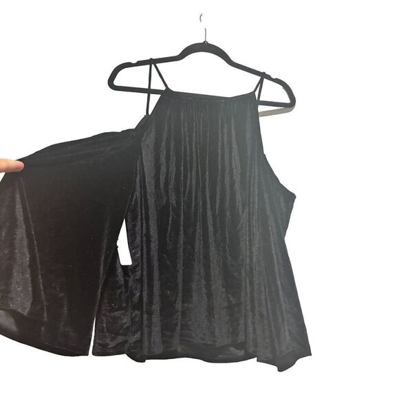 NWT Laundry Shelli Segal Cropped Tent Blouse Top Black Larg Cold Shoulder Velvet - Picture 4 of 10